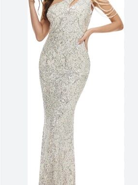 Kali Silver Sequin One-Shoulder Maxi Gown